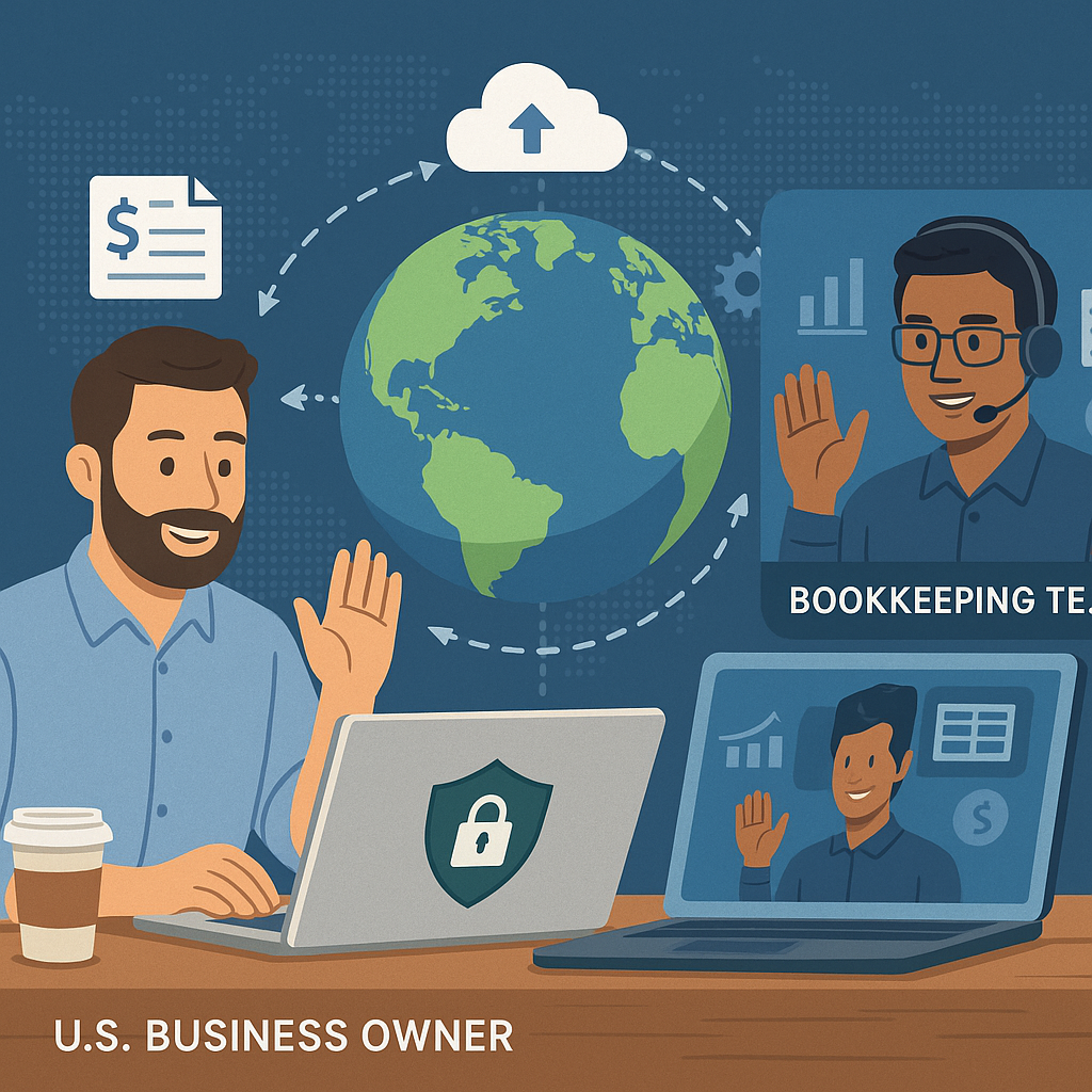 A modern U.S. small business owner collaborating v